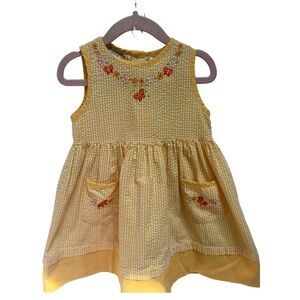 Yellow Sleeveless Dress with Floral Embroidery